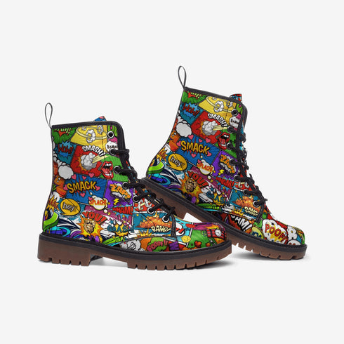 Comic Book POW Vegan Leather Combat Boots - Books Worth Keeping